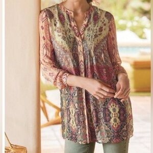 Soft Surroundings Makara Tunic Top Aztec Boho Western Blouse Small